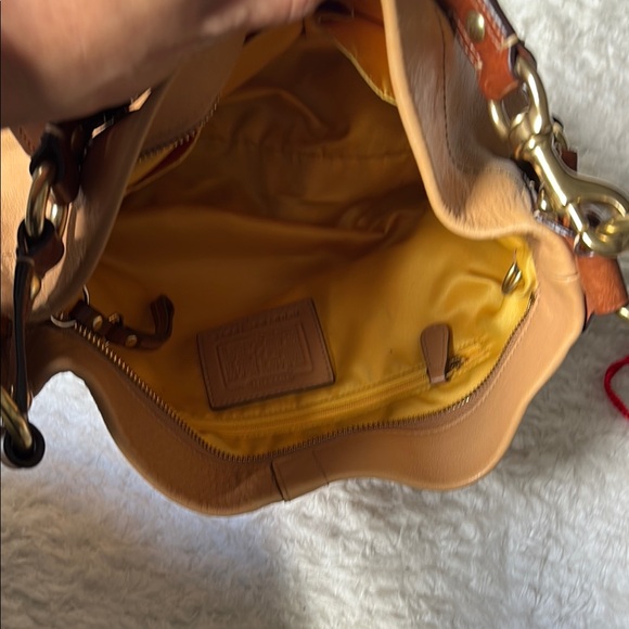 Coach Tan and Brown Leather Shoulder Bag with Gold Hardware - Picture 6 of 10